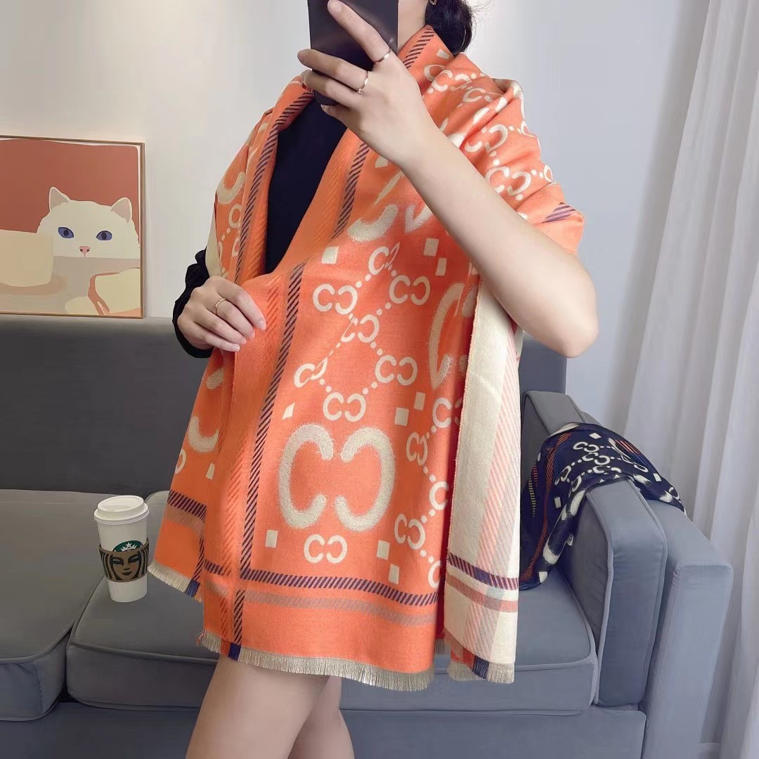 Picture of 2024 New Fashionable Big-Name Versatile Orange High-End Wool Cashmere Shawl Scarf for Women Winter Dual Use