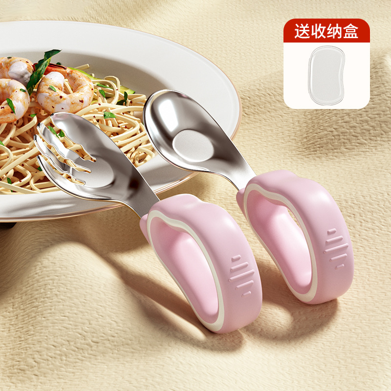 Picture of Baby self-eating spoon learning to eat training Spoon one-year-old special fork baby rice spoon children eating ingot spoon