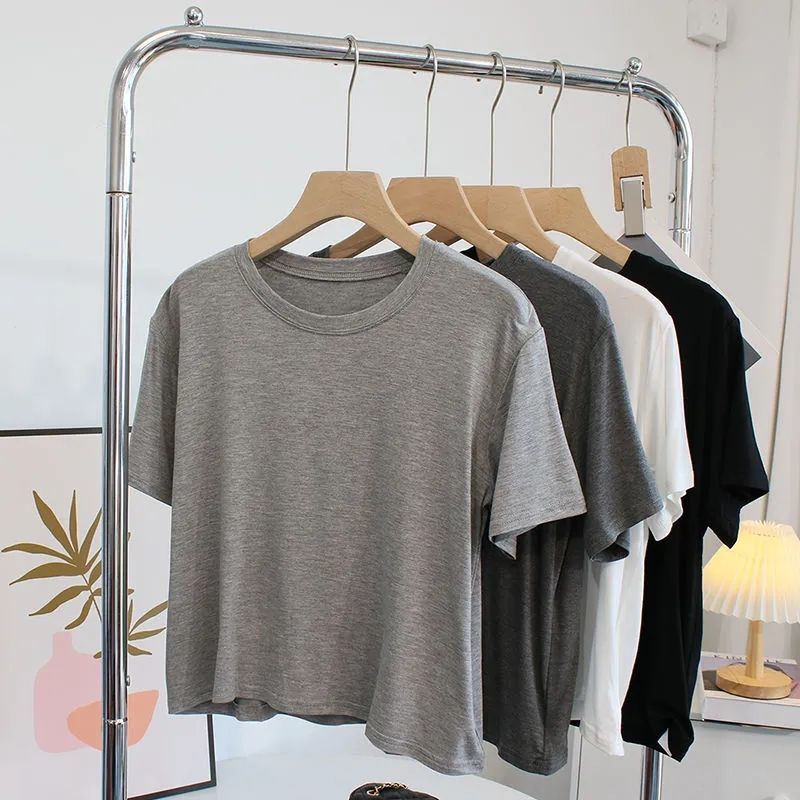 Picture of Super Hand-feel Short Modal T-shirt Women's Niche Summer 2024 Slim-fit Slimming Round Neck Short-sleeve Solid Color Base Shirt