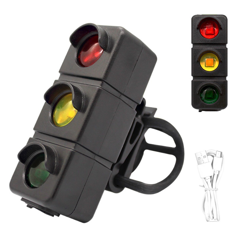 Bicycle tail light night riding light three-color night warning light USB charging traffic light tail light high mountain cycling light