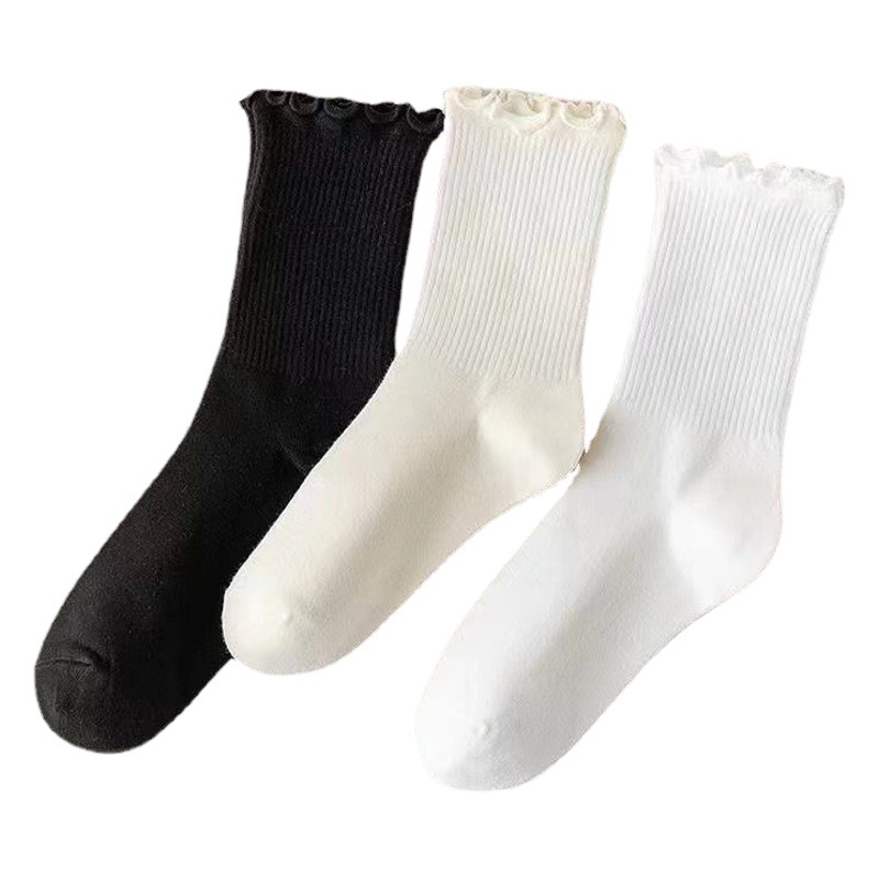 White Lace Socks Women's Mid-Calf Spring & Fall Mary Jane Shoes Fungus Edge All Year Round Ins Versatile Jk Japanese Style Women's Socks