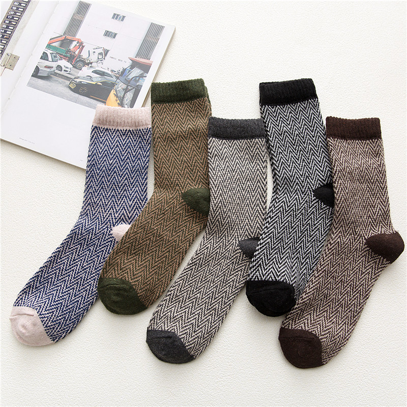 20 Autumn and Winter Warm Men's Wool Socks Amazon Cross-Border Export Mid-Calf Men's Socks Corrugated Ethnic Style Socks