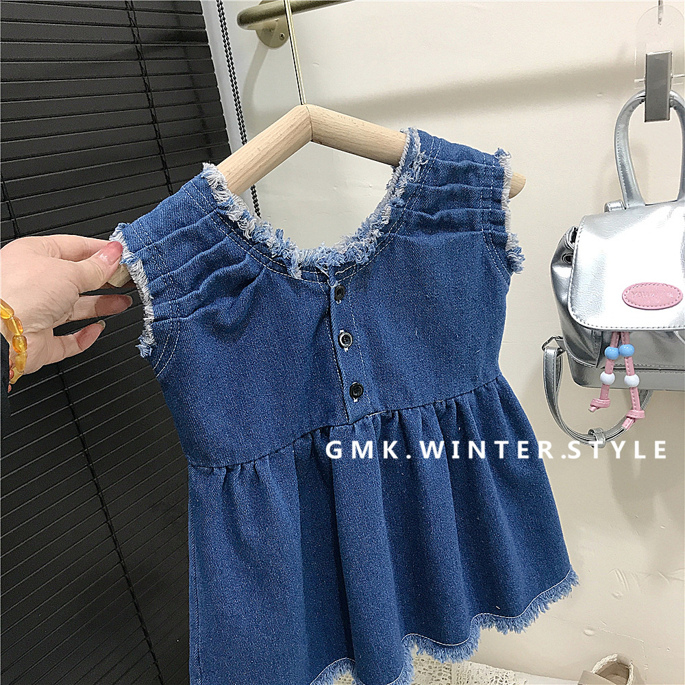 Girls' vest skirt summer 2025 new Korean baby western style Denim skirt casual loose children's dress