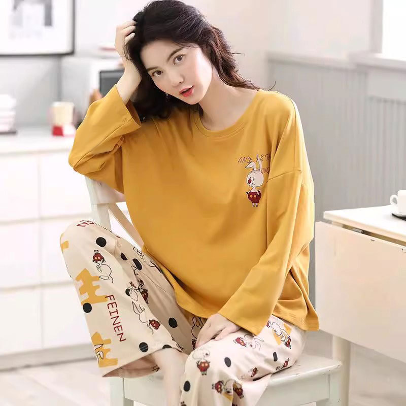 2025 Pajamas Women's Spring and Autumn Cotton Long Sleeve Imitation Cotton Autumn and Winter Women's Casual Outwear Home Clothes suit