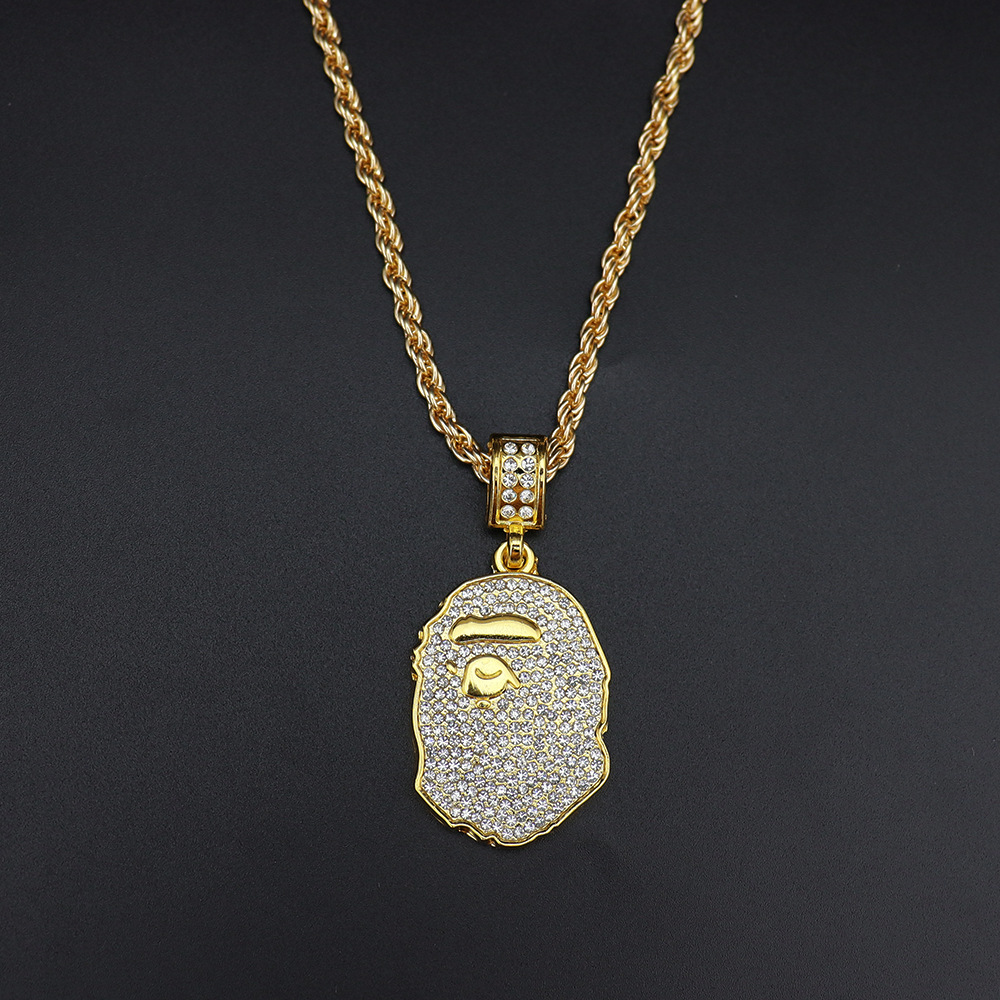 Picture of Cross-border hip-hop necklace chris Brown with diamond-encrusted ape head bape necklace hiphop men's and women's jewelry