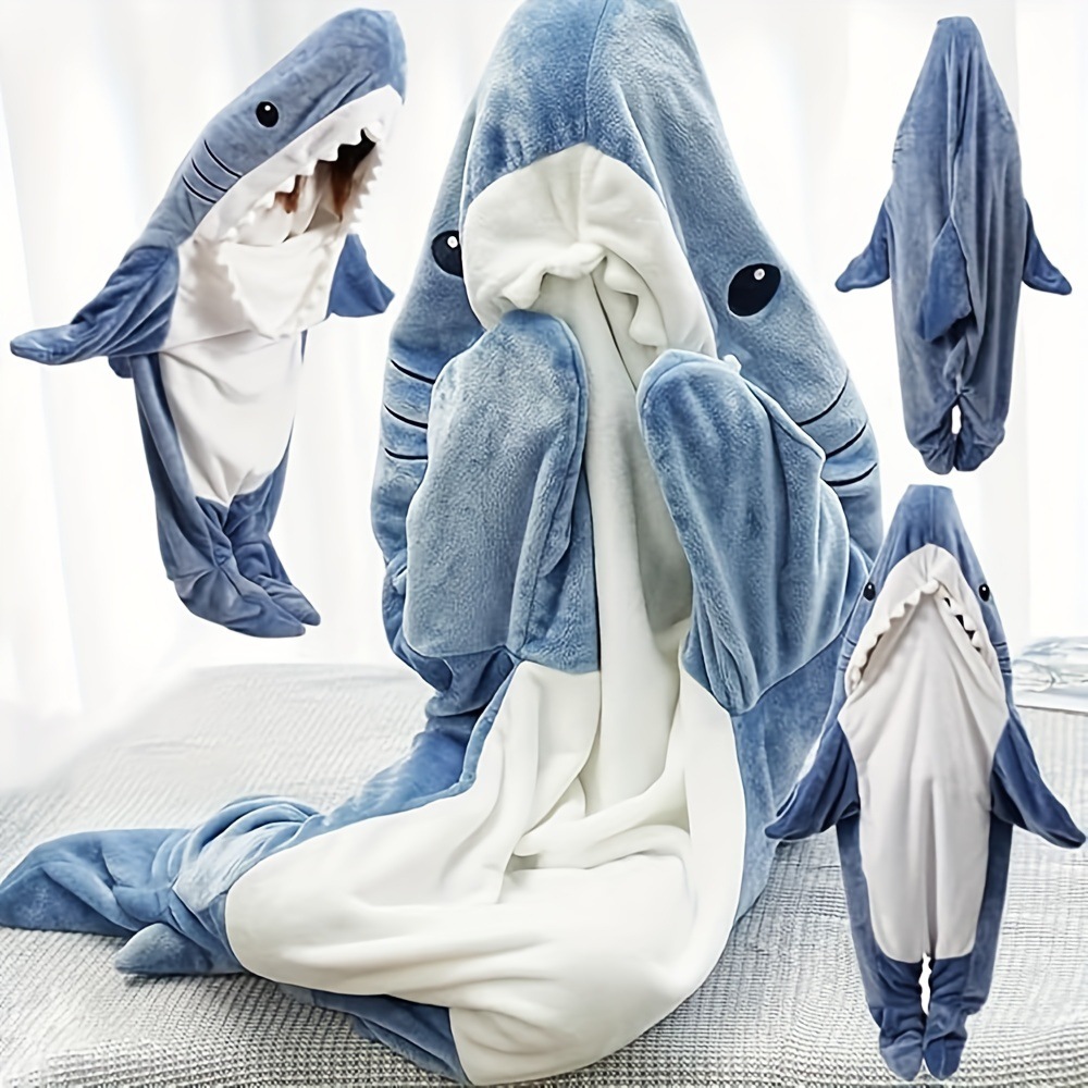 in stock cartoon sand sculpture shark sleeping bag conjoined pajamas flannel shark home clothes conjoined shark sleeping bag