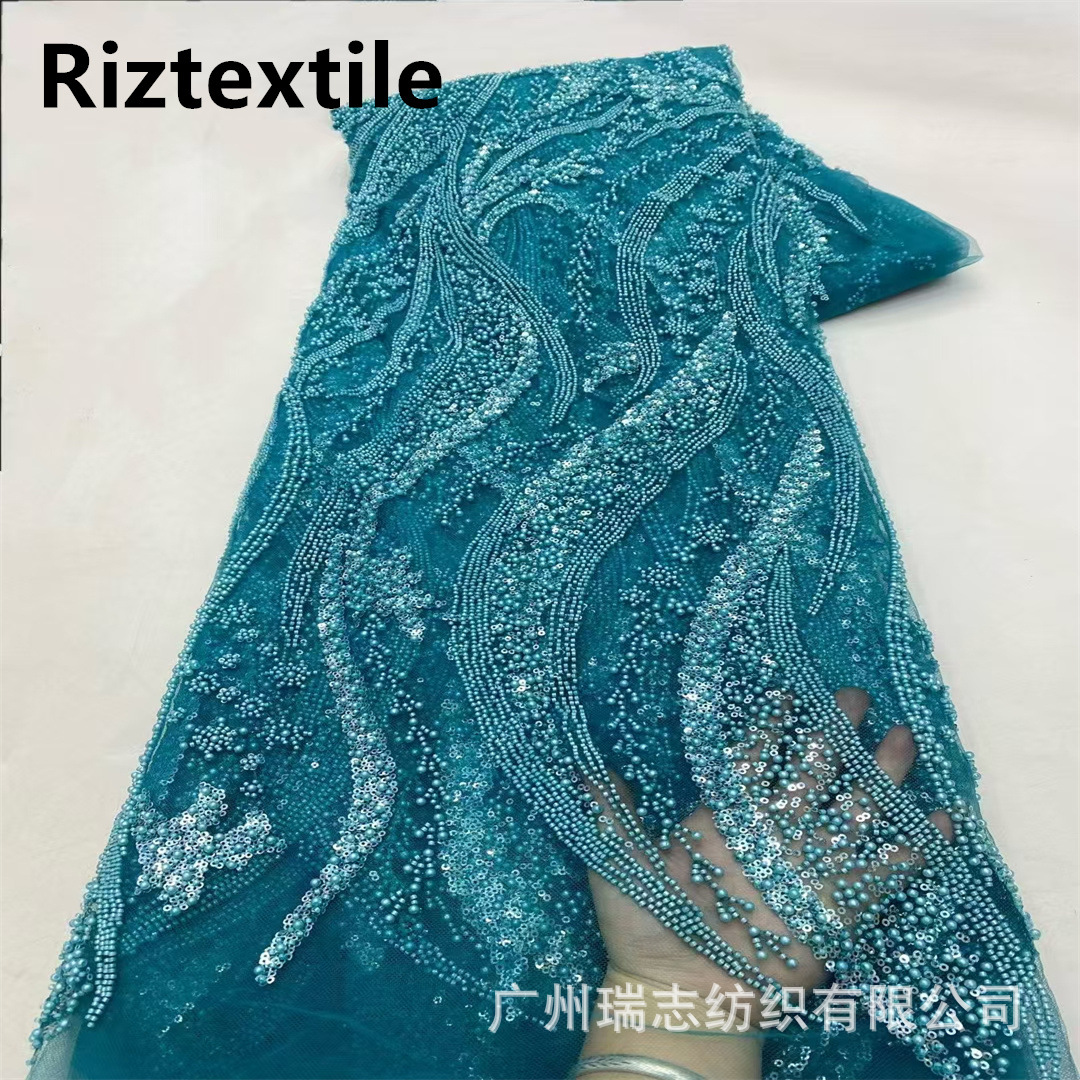 Picture of Spot European and American Bead Tube Embroidery Mesh Embroidery Sequin Embroidery Cloth Fashion Wedding Dress Fabric Beaded Lace