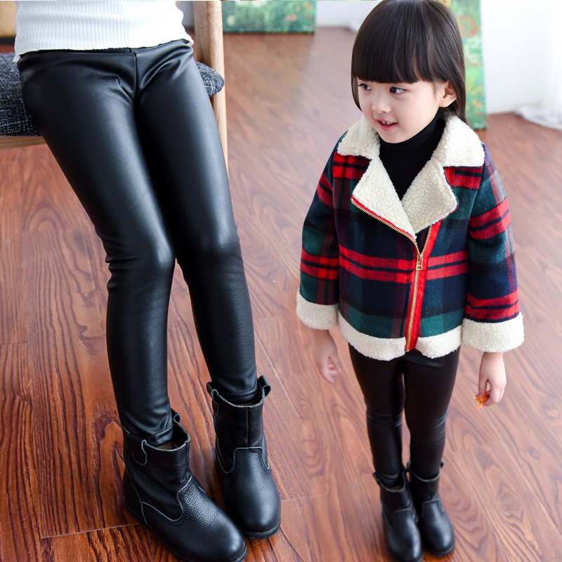 Picture of Spring and autumn girls leggings plus velvet imitation leather pants girls thin leather pants children pants wholesale