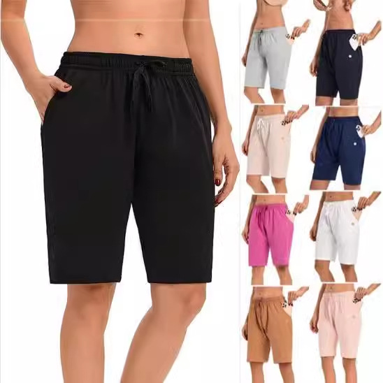 Cross-border Amazon New European and American AliExpress Women's Sports Elastic Running High Waist Pocket Training Fitness Shorts