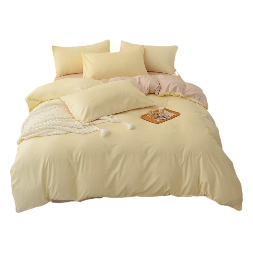 Solid color sanding four-piece simple wind bed sheet quilt cover washing quilt cover student dormitory autumn and winter bedding wholesale
