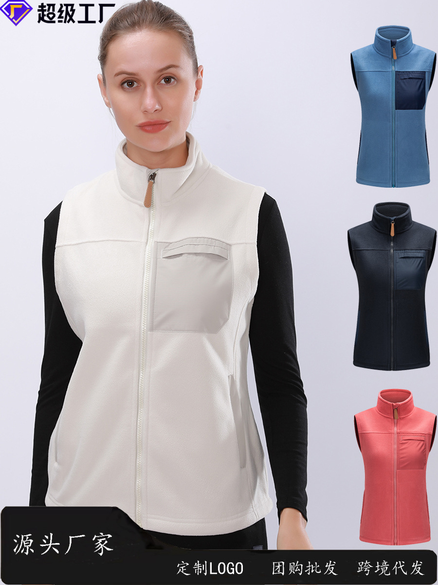 Cross-border Running Vest Men's Autumn and Winter Golf Vest Outdoor Fleece Jacket Vest Women's Fleece Coat Sports