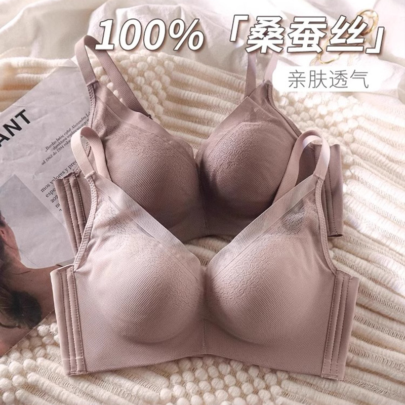 Original Japanese 100% Mulberry Silk Small Breast Push-Up Thick Intimates Women's Anti-Sagging Adjustable Bra