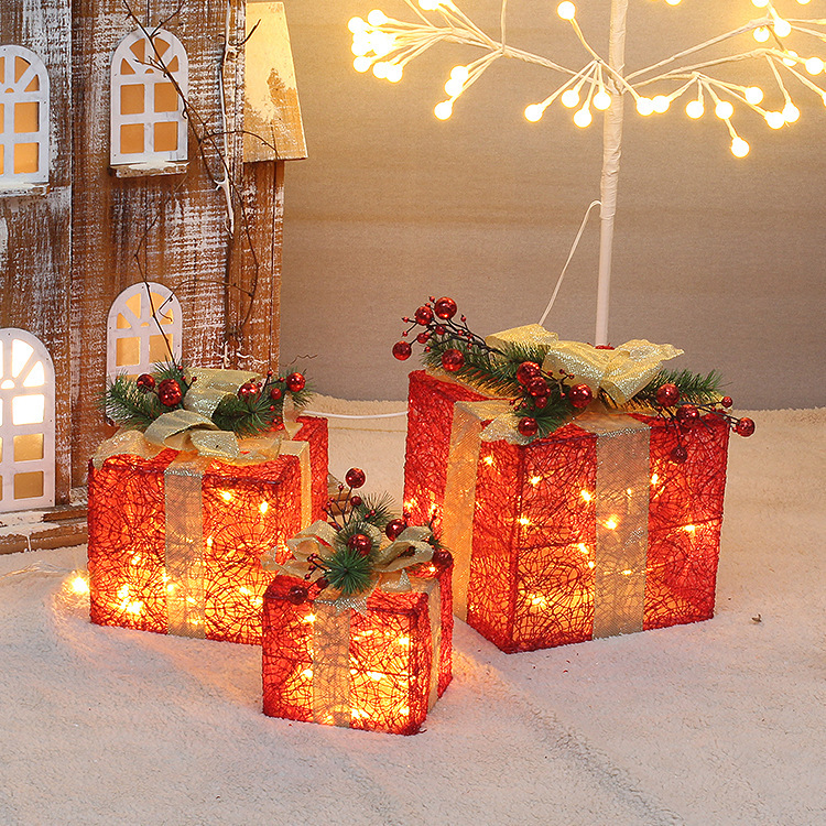 Golden Christmas led luminous gift bag gift box gift box scene pile head Meichen Christmas gift decoration ornaments