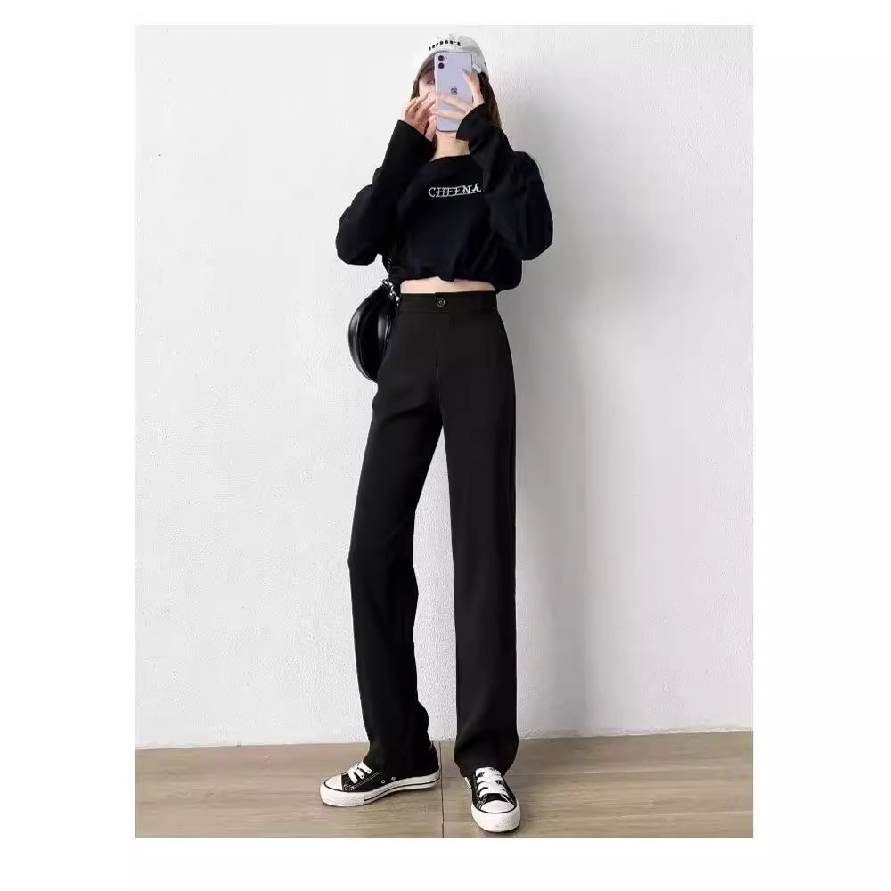New High Waist Suit Pants Women's Summer High-end Draping Black Slim Casual Floor-mopping Straight-leg Wide-leg Pants