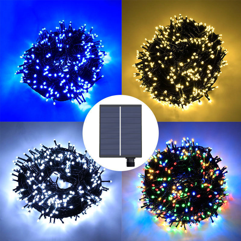 Solar String Lights Small Colorful Lights Flashing Lights Remote Control Christmas Garden Decoration Starry Sky Waterproof Camping Style Dark Green Line Light String