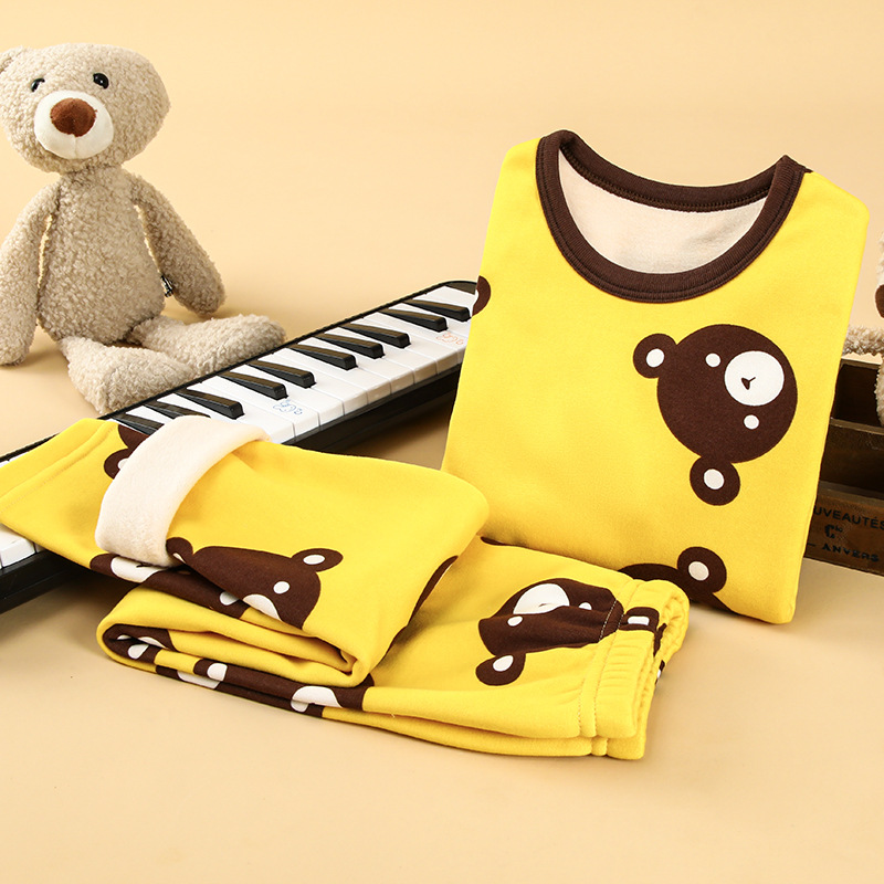 Picture of Children's Thermal Underwear Children's Wear Fleece-lined Thickened Suit Boys' Autumn Clothes Long Trousers Girls' Winter Clothes Base Two-piece Fashionable Suit