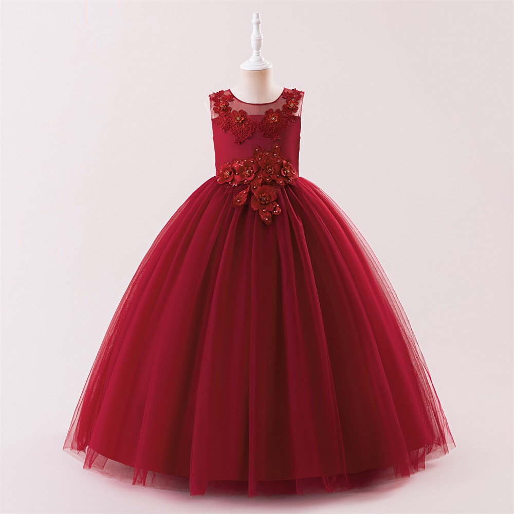 Girl's dress Princess dress embroidered applique wedding dress puffy yarn piano performance catwalk dress banquet evening dress
