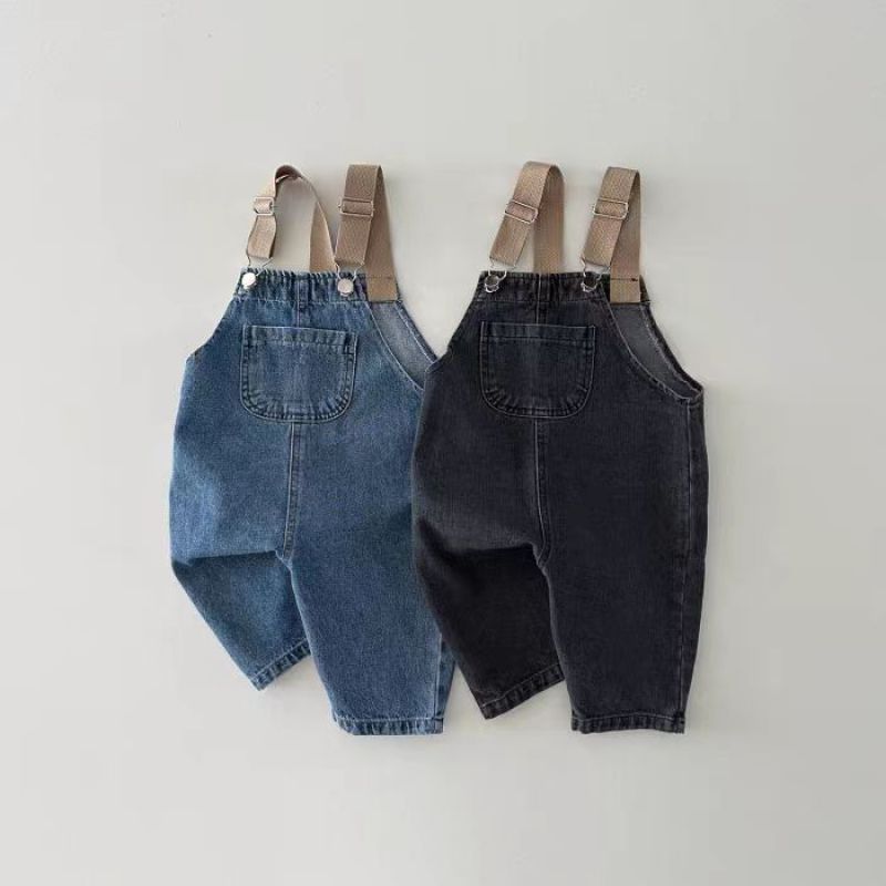 Korean Style Ins Color-block Strap Pants for Boys and Girls Baby's Strap Pants Spring and Autumn All-match Solid Color Jeans