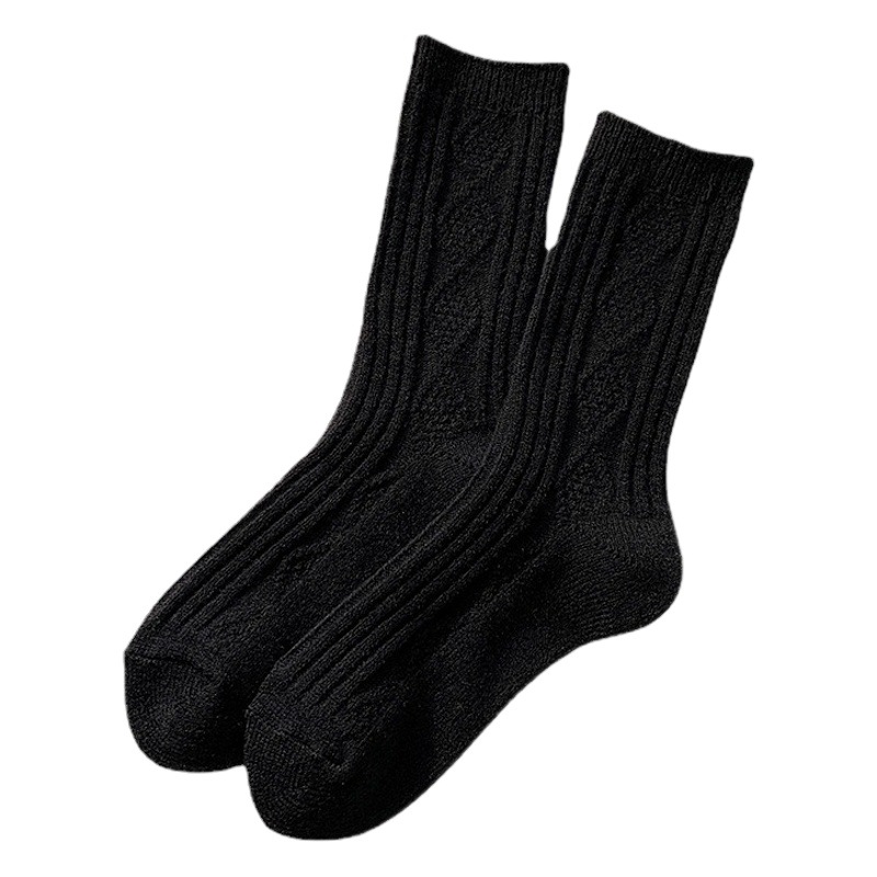 Autumn and winter rhombus wool socks Curry color Joker solid color women's socks in tube socks children warm cotton socks manufacturers wholesale