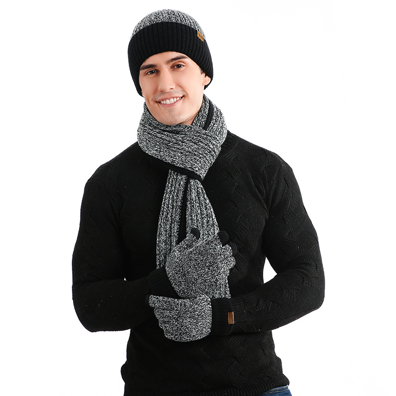 Picture of Amazon autumn and winter New European and American wool hat suit color matching knitted hat thickened scarf gloves three-piece set