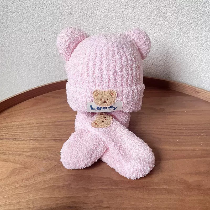 Picture of Winter New Baby Hat Baby Hat Children's Warm Knitted Plush One Hat Two-piece Set for Boys and Girls