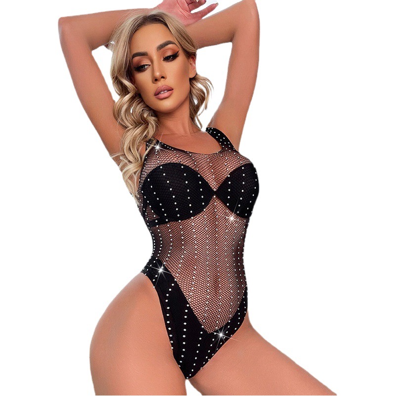 TZ71 supply rhinestone vest shiny sexy lingerie sleeveless mesh women bodystocking lingerie