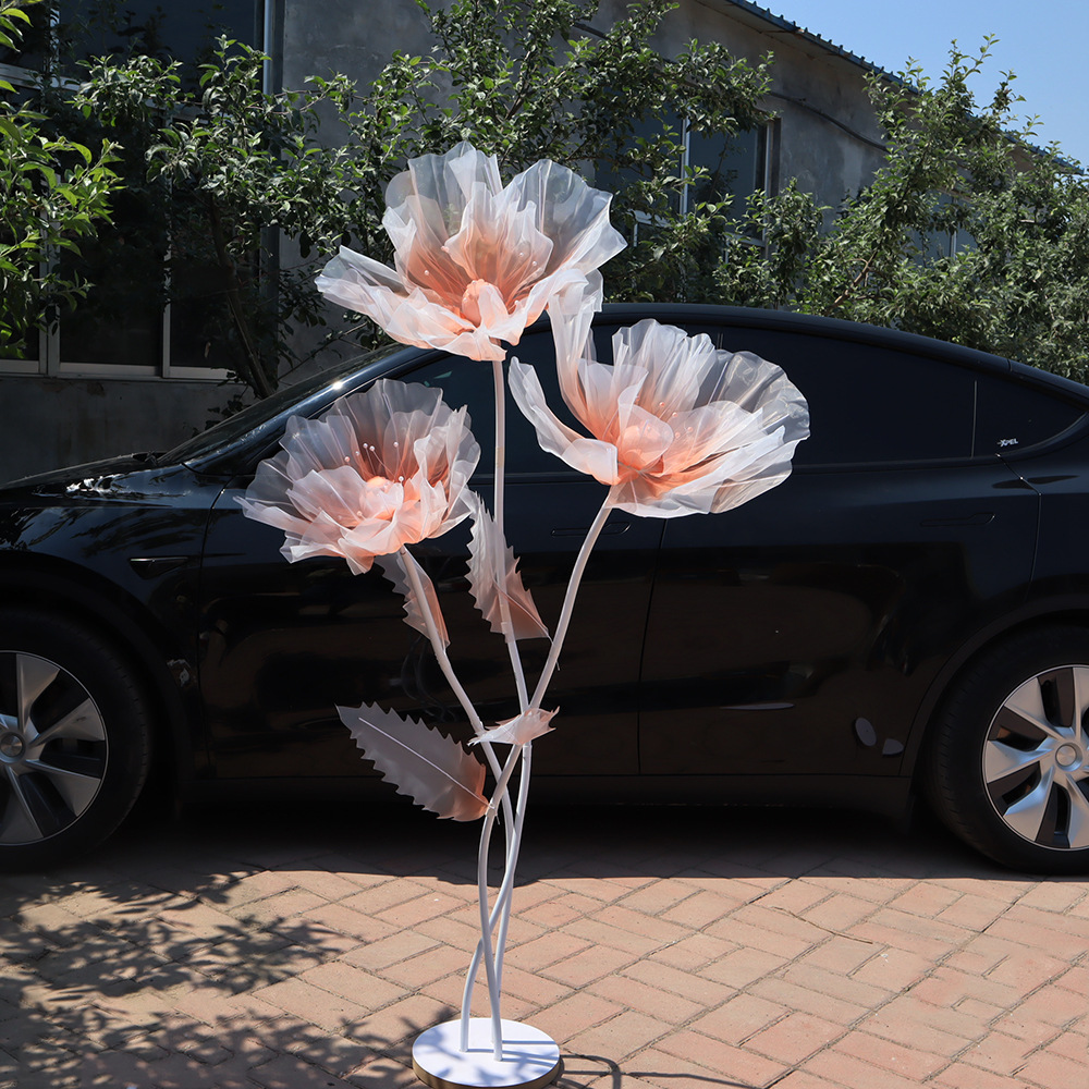 Picture of Mesh flower set of new artificial flower poppy flower outdoor wedding party decoration window decoration shooting props
