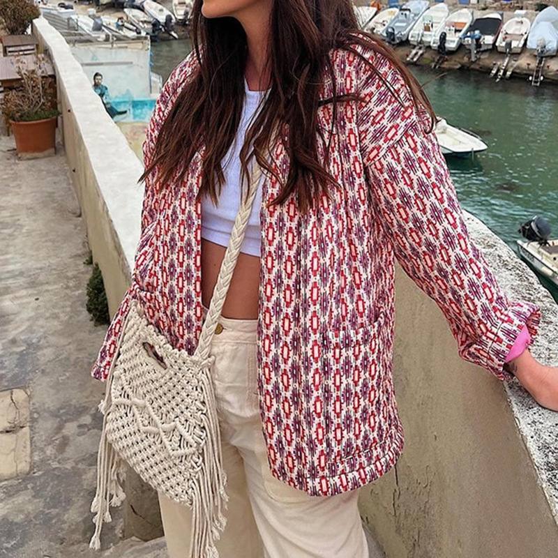 2023 Cross-border European and American Autumn Elegant Printed Women's Cotton Jacket