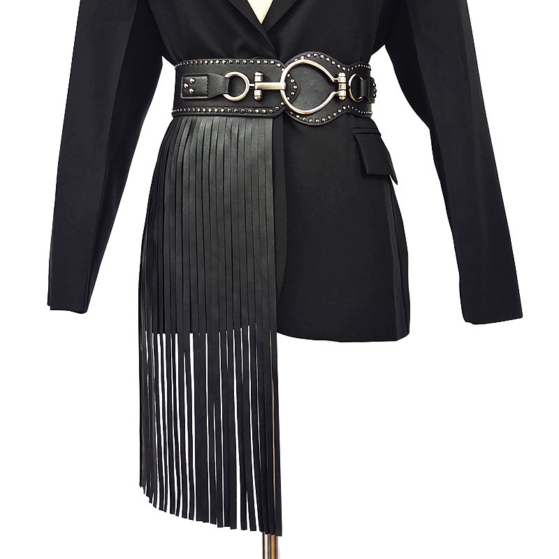 Picture of European and American punk style ultra-long fringed skirt women's waist seal fashion rivet wide belt elastic black buckle accessories