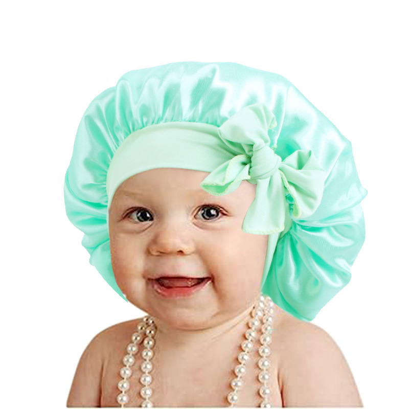 Picture of Children's milk silk ribbon headscarf hat baby satin nightcap knotted shower cap JDKB-21B