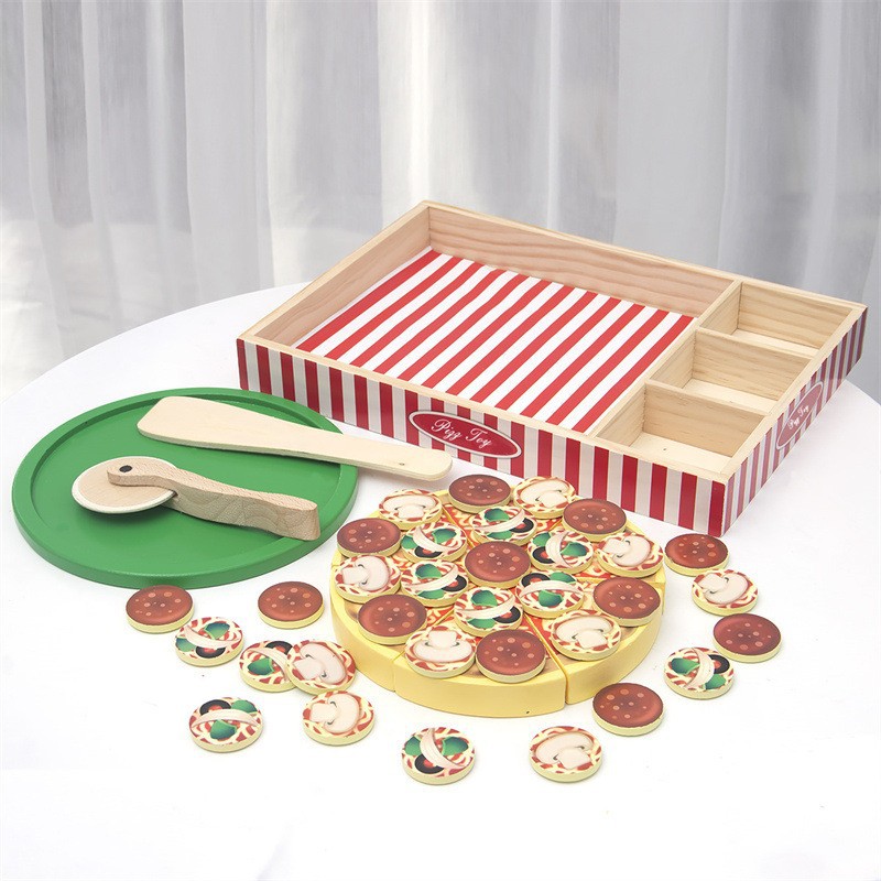 Picture of Wooden Pizza Simulation Children's Play Boys and Girls Cake Dessert Cut and Cut Fruit and Vegetable Cognitive Wooden Toys