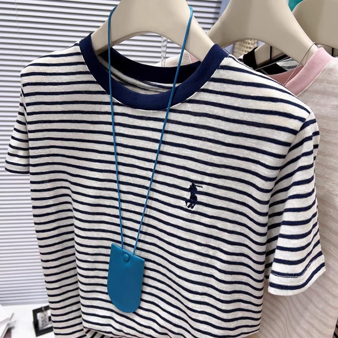 Picture of 2025 Spring and Summer New Contrast Color Striped Small Size Embroidered Short-sleeved T-shirt Women's Korean-style Loose Base Shirt A3422