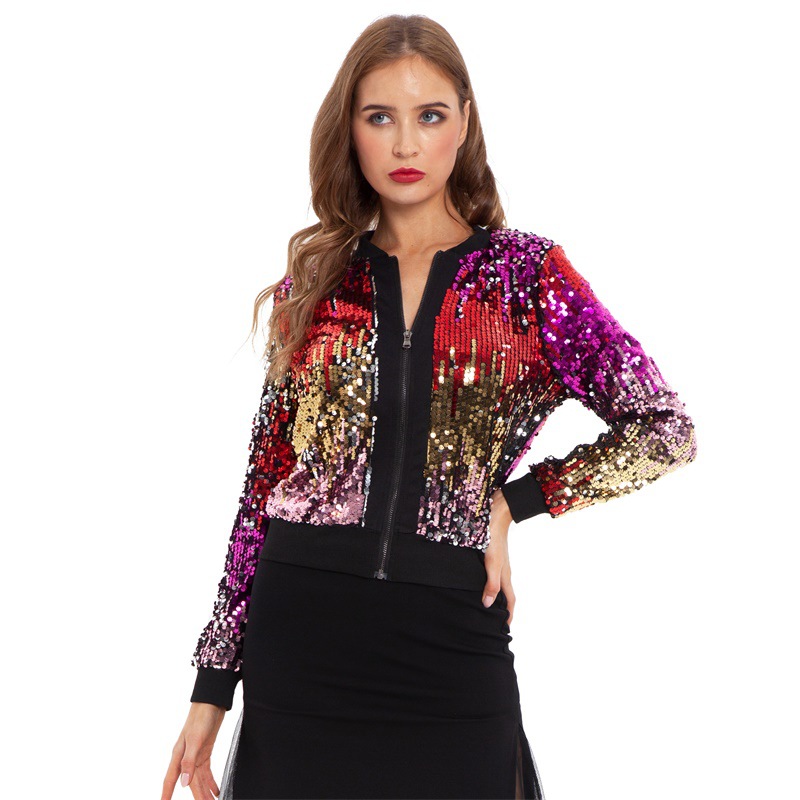 Picture of 9272 cross-border Europe and the United States Amazon wish autumn and winter sequins gradient color women's sweater jacket coat