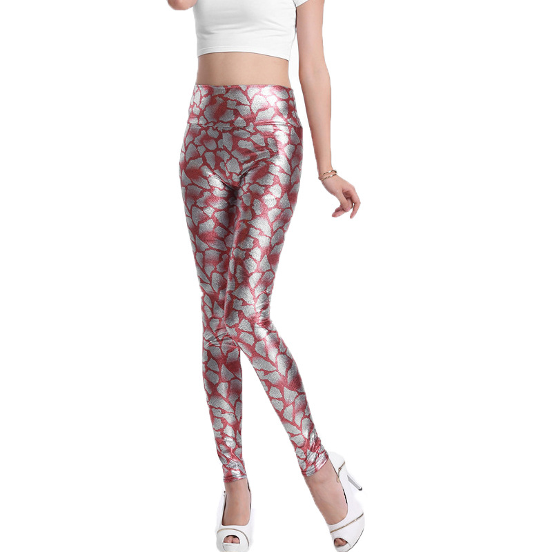 Picture of Yiwu Wholesale Spring and Summer Faux Leather Printed Pattern High-Waisted Slim-Fit Cropped Leggings, Hip-Lifting, Suitable for Outerwear