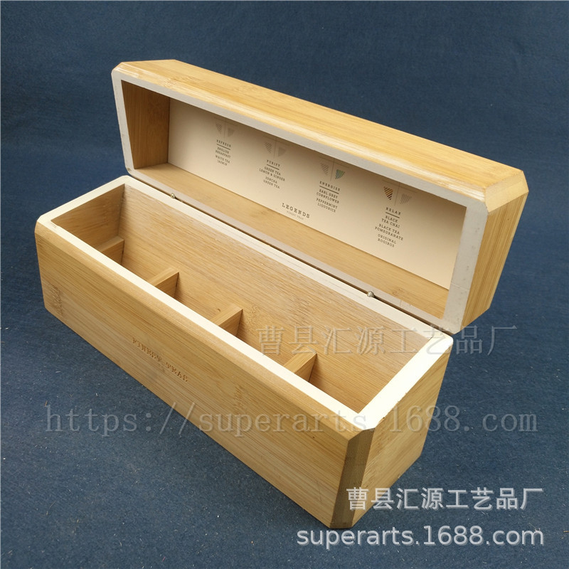 Cao County Huiyuan Manufacturer All-Mamboo Divided Tea Box 4-Grids Bamboo Tea Box Scented Tea Packaging Box