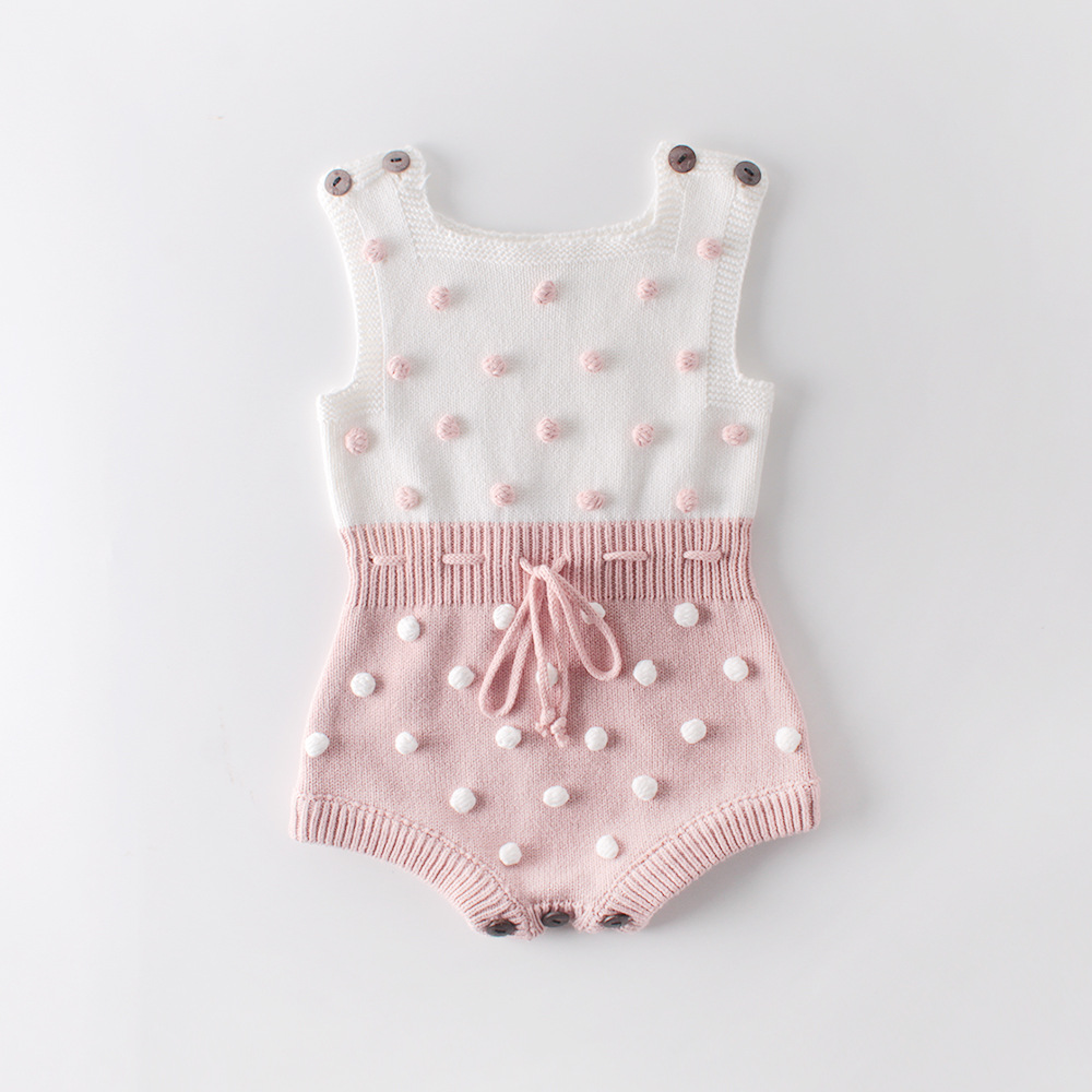 Picture of 2025 Spring Handmade Pom-Pom Baby Knitted Romper Onesie for Infants and Toddlers, Ins Style