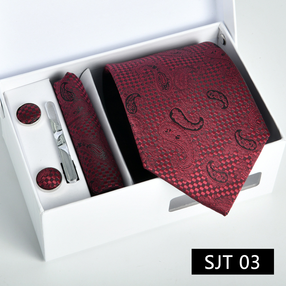 Picture of Tie formal business executive 5-piece gift box wedding = = groom wedding festive wine red in stock new