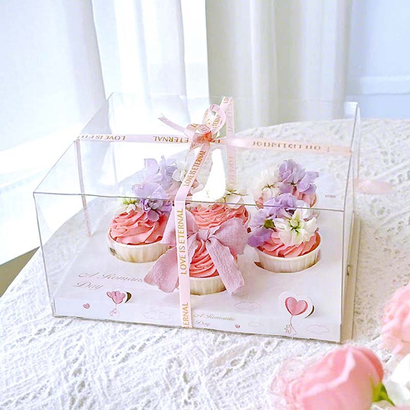 520 Mother's Day 6 Cupcake Packaging Box Height 6/12 Cupcake Packaging Box Transparent Six Plaid