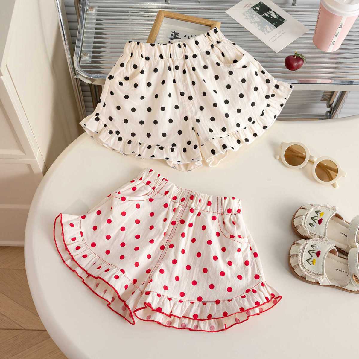 Picture of Girls' Shorts 2025 Summer New Korean Style Western Style Baby Girl Thin Lace Outer Wear Children's Polo Dot Casual Pants