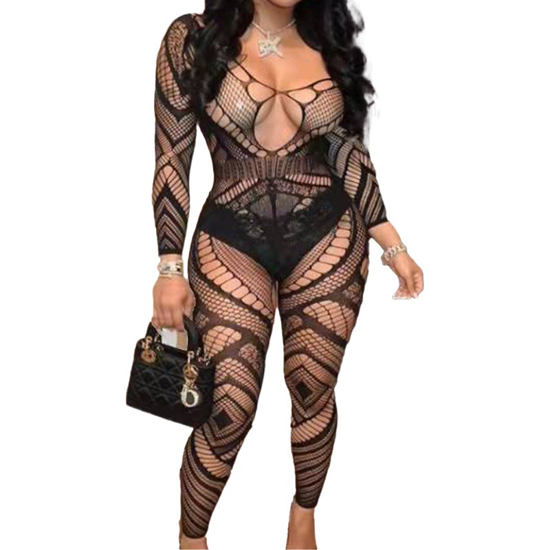 Europe and the United States transparent hollow passion free sexy underwear women sexy uniform conjoined mesh clothing temptation foreign trade Wholesale