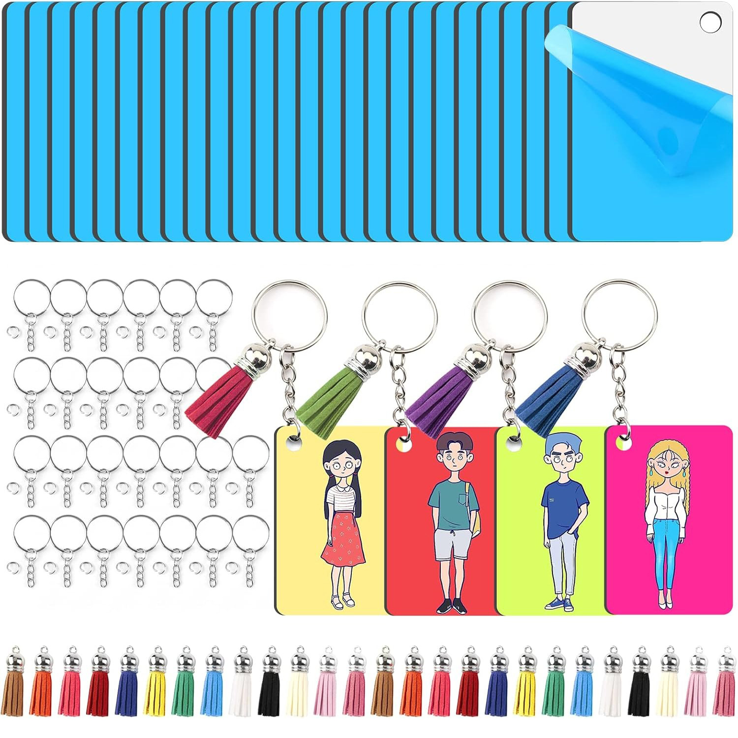 Cross-border thermal sublimation unfinished blank density board key chain embryo chain MDF thermal transfer key ring pendant ornaments