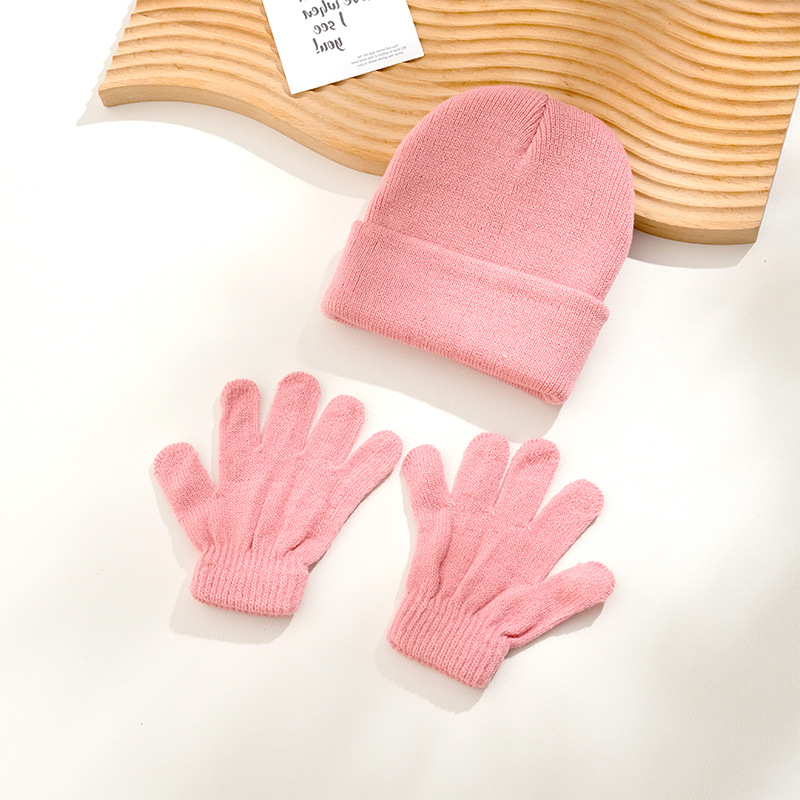 Picture of Autumn and Winter Children's Knitted Hat Gloves Two-Piece Acrylic Children's Wool Cap Children's Knitted Gloves in stock Children's Cap