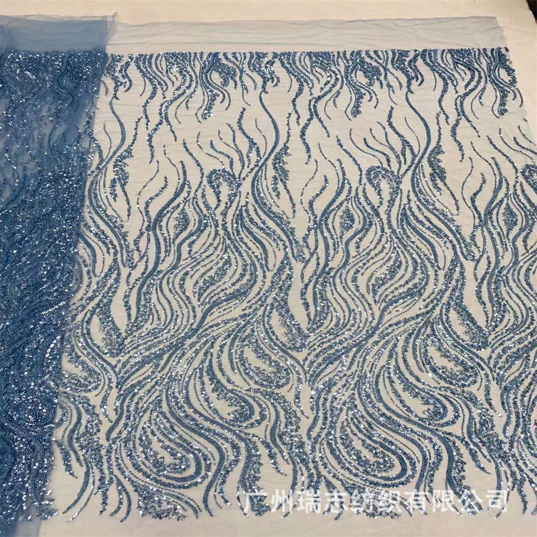 Three-dimensional wavy embroidery lace bubble beads dress fabric beads African sequins beaded tube embroidery fashion show accessories LACE