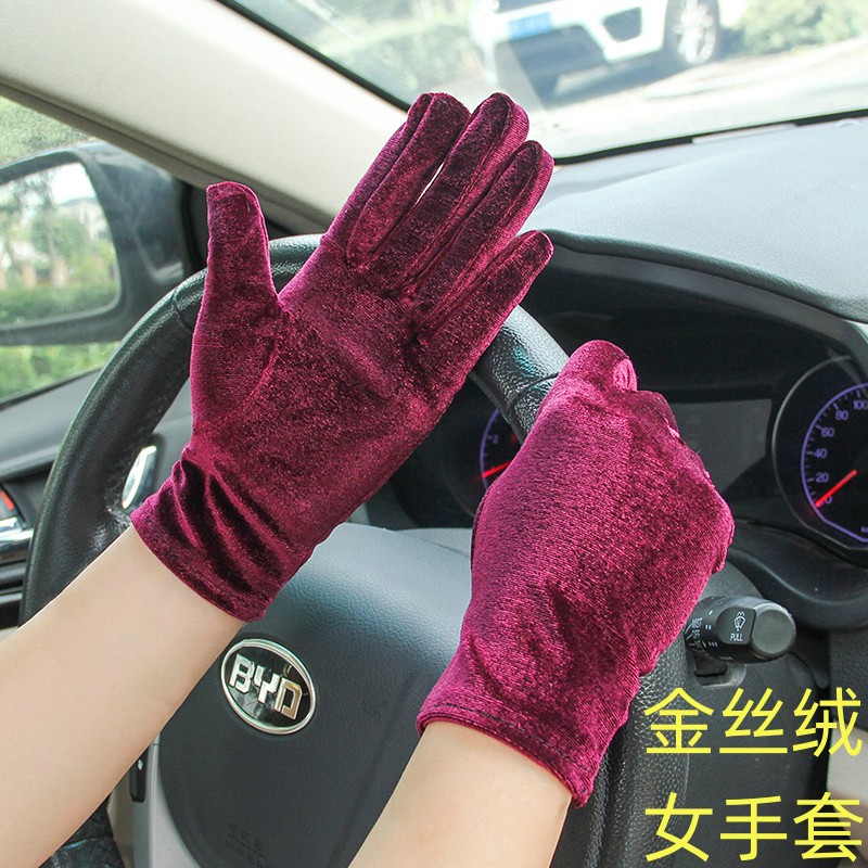 Women's Gloves Winter Elastic Five-Finger Adult Female Etiquette Gold Velvet Dance Wedding Performance Cycling and Driving to Heattech