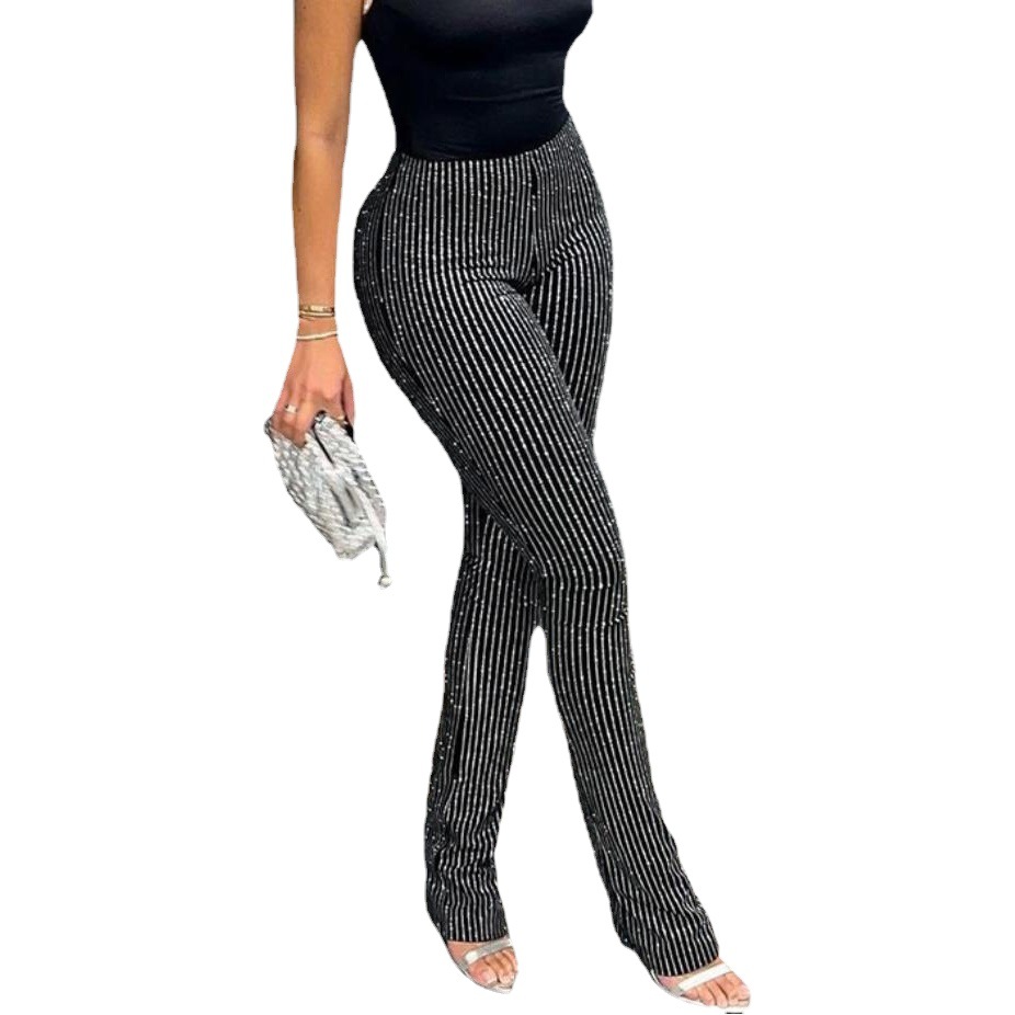 European Station 2023 Spring and Summer New Fashion Simple Heavy Industry Slimming Hot Drilling Rhinestone Sparkling Slim Fit Leggings Women's Trendy