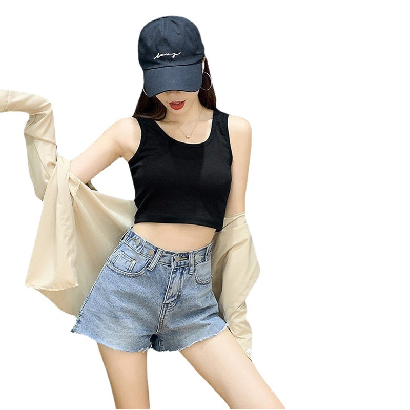 Short Top for Women, Hong Kong Style Inner Layer, Sleeveless Spring and Summer Black Hyuna Outer Wear Tight-Fitting Navel-Baring Camisole