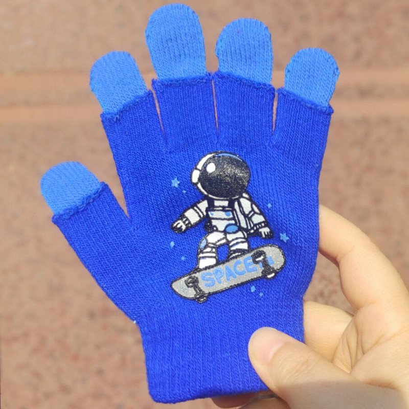 Picture of Children's gloves for boys and girls double-layer three-use autumn and winter warm Student five-finger children knitted astronaut gloves wholesale