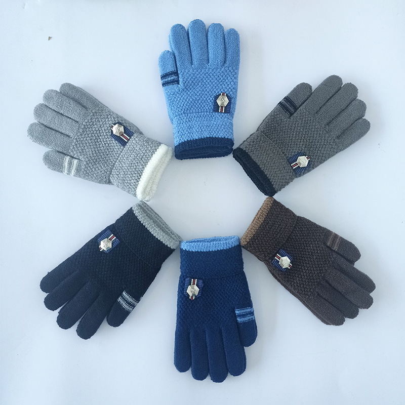 Manufacturer's Fingered Children's Gloves Winter Outdoor Cycling Gloves for Men and Women Fleece-Lined Thickened Warm Knitted Children's Gloves