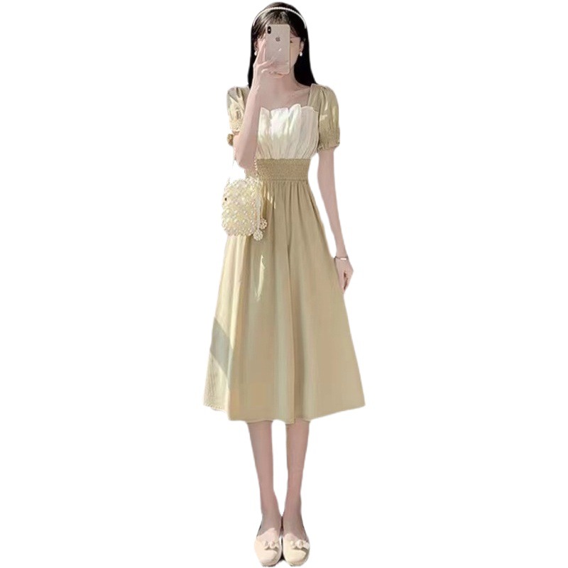 Large Size Women's Gentle Style Dress Women's 2023 Summer New Style Slimming Belly Covering Over-knee Long Dress for Chubby Girls