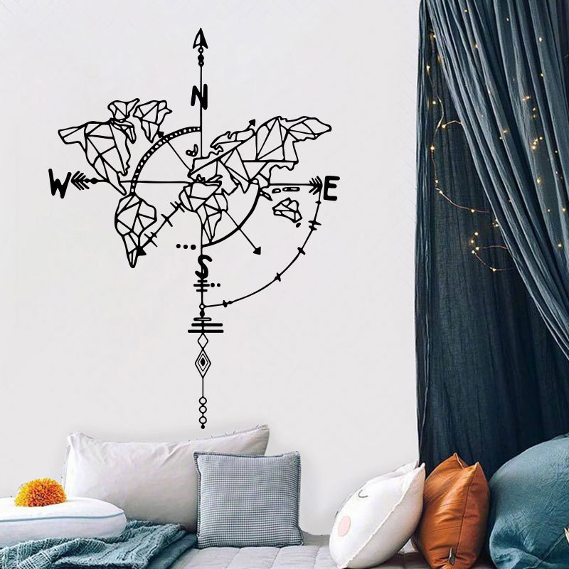 Simple geometric compass map living room study office background wall Nordic home decoration wall stickers FX1322
